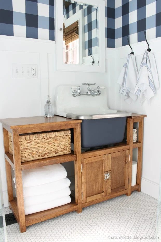 bathroom makeover with wall-mount sink vanity, That's My Letter