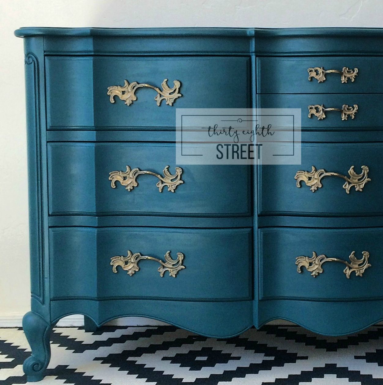 pretty blue painted and glazed dresser makeover, Thirty Eighth Street