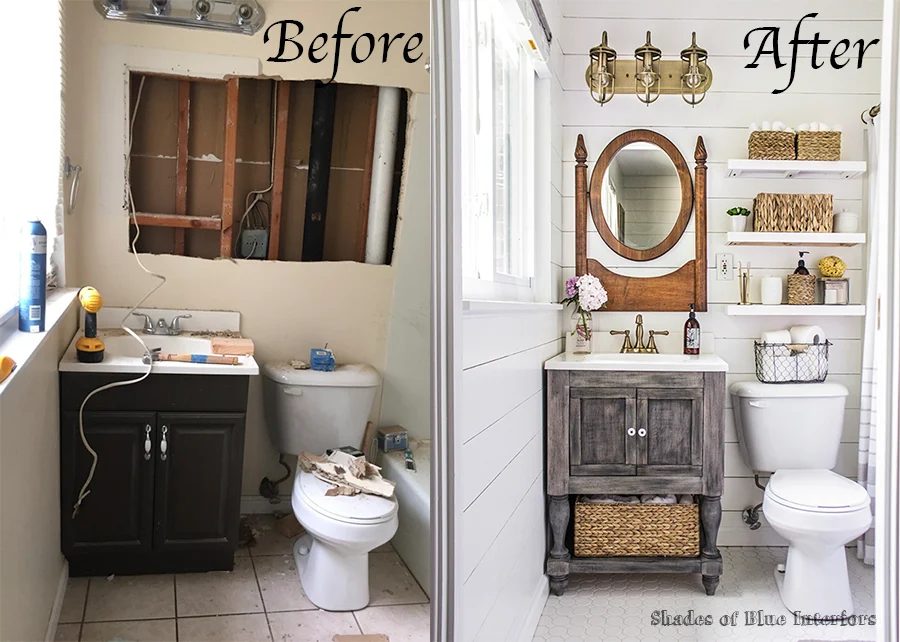 before and after bathroom renovation, Shades of Blue Interiors