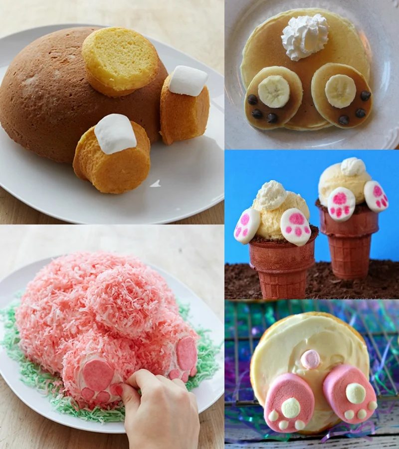 straightforward Easter bunny butt treats -- cake, cookies, pancakes, and ice cream