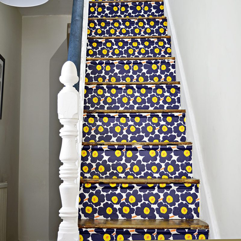 Bold Wallpaper stairs pillar box blue