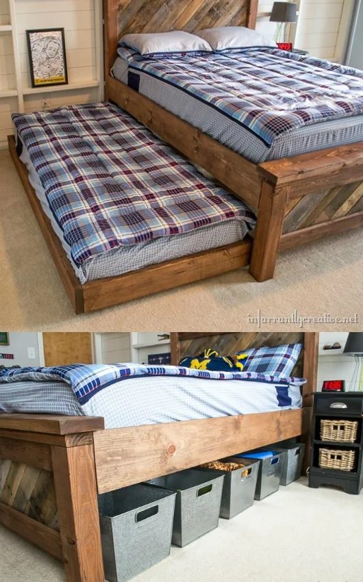 Handmade farmhouse bed with trundle and storage Infarrantly Creative