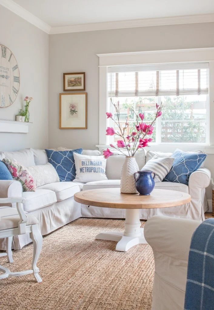 Spring Living Room With Pink Magnolias, Saw Nail And Paint