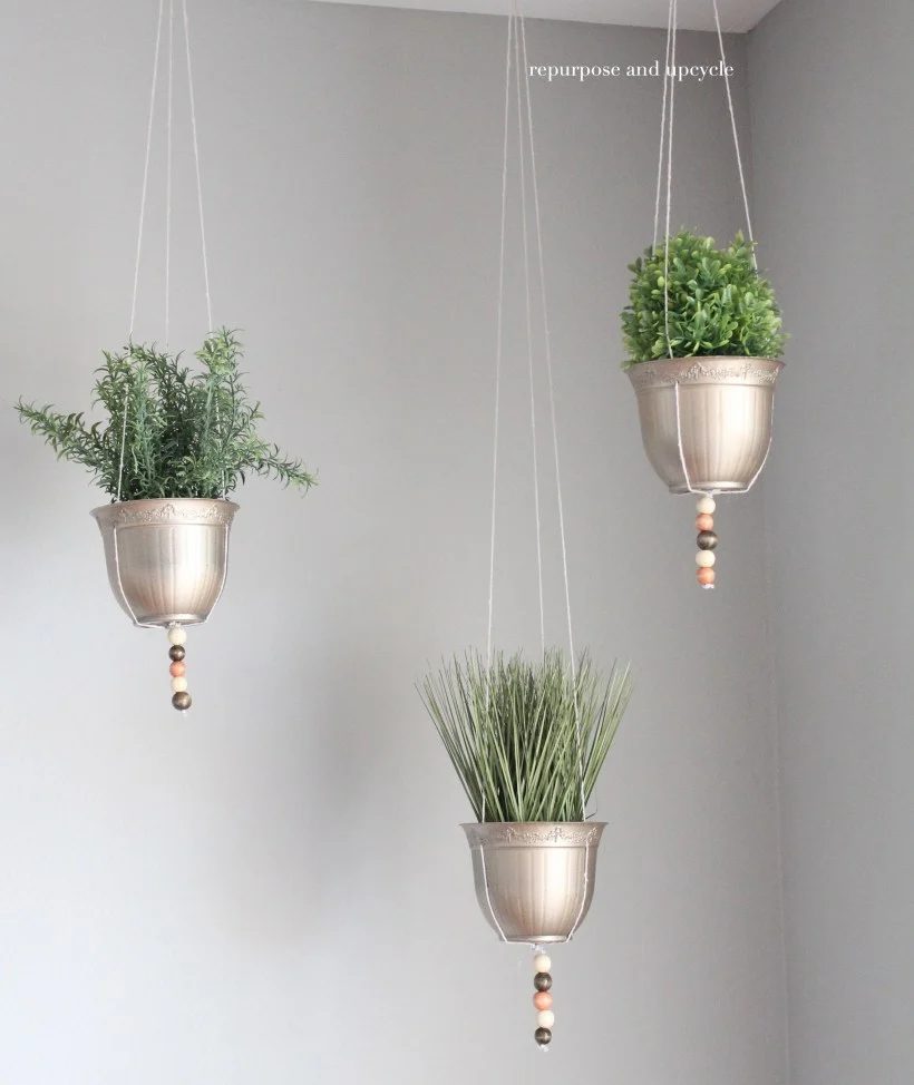 Dollar Store Hanging Planters, Repurpose And Upcycle