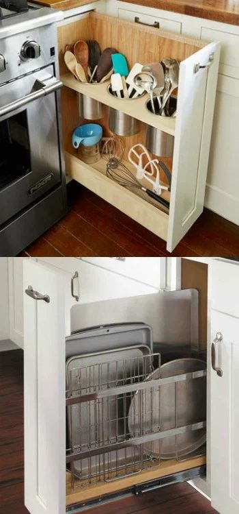 pull-out organizers for utensils and baking sheets