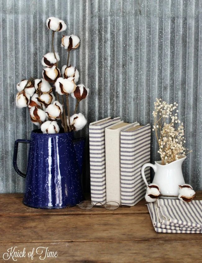 use ticking for straightforward farmhouse style to cover books, Knick of Time