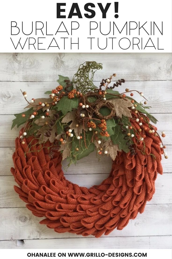 Fall Burlap Pumpkin Wreath Handmade walkthrough 2F Grillo Designs