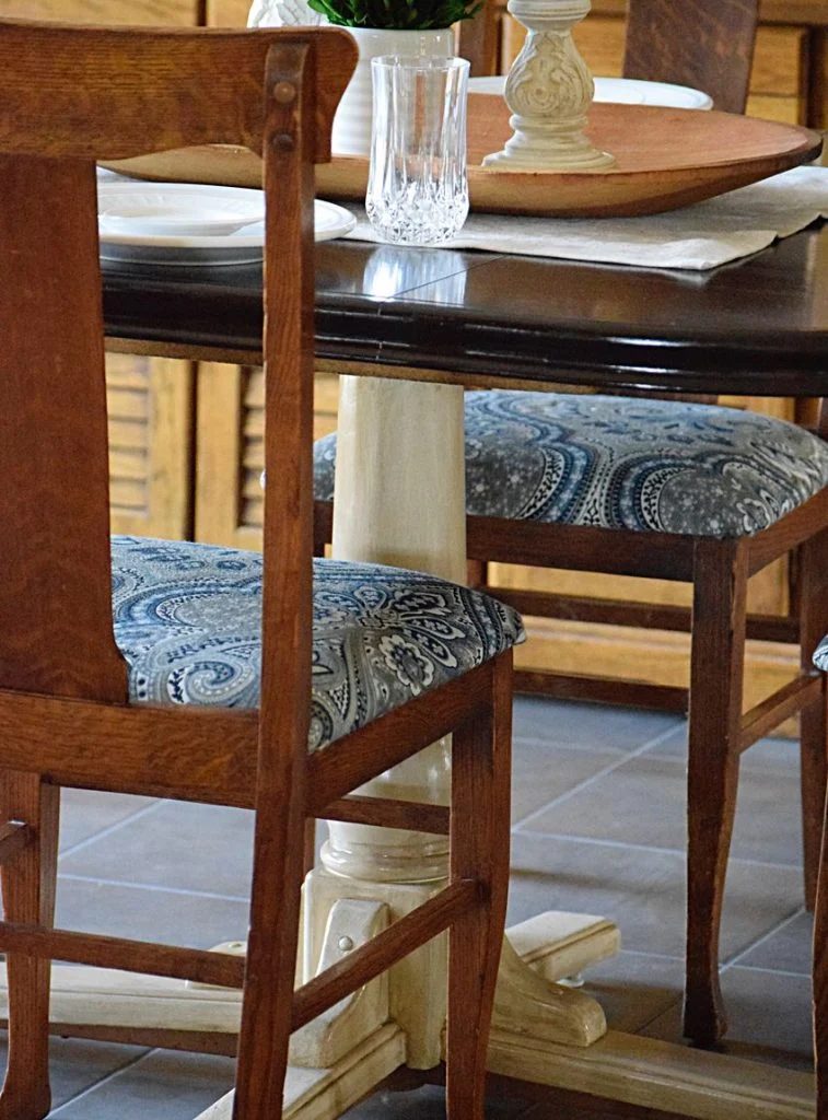 reupholstered dining chairs in blue paisley print, Timeless Creations MN