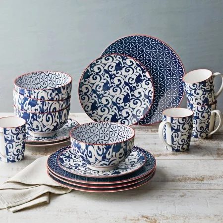 Better Homes And Gardens Piers Blue Mix And Match 16 Piece Dinnerware Set