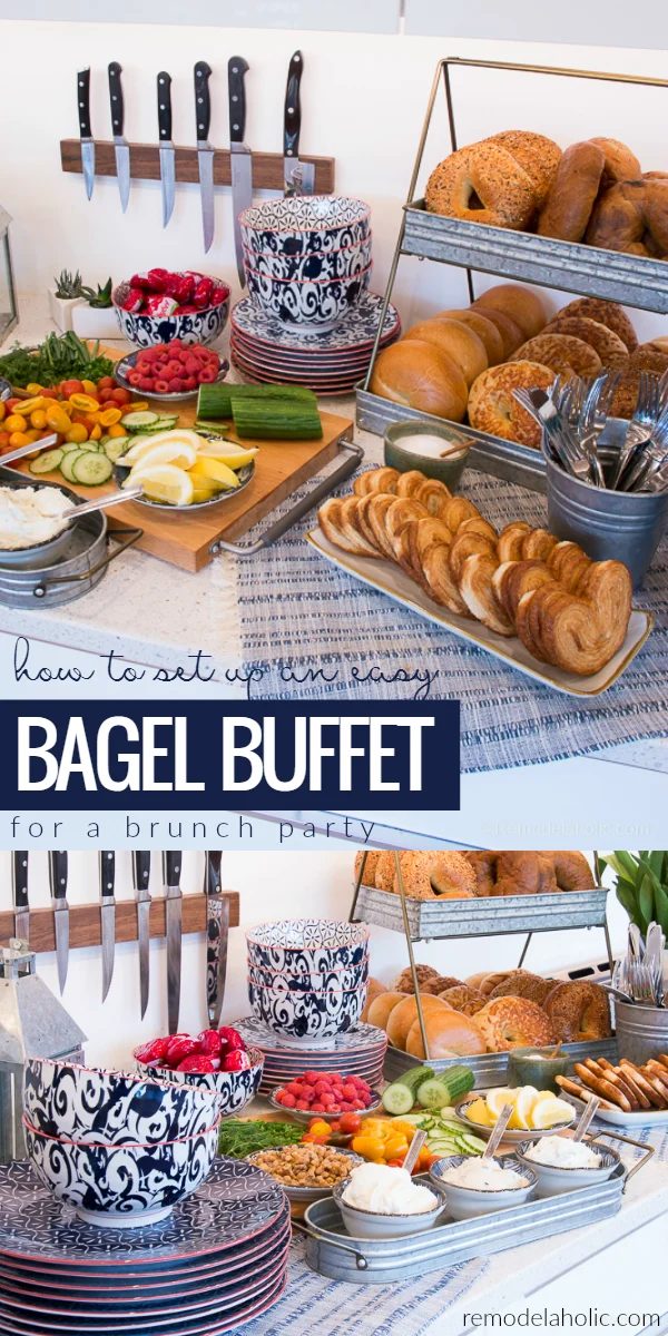 How to set up a fun, cute, and straightforward bagel buffet for a breakfast or brunch party. well fitted for Mother's Day, bridal showers, baby showers, or just a fun get-together 