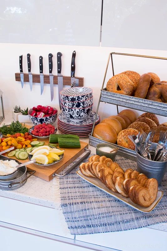 How to set up a fun, cute, and straightforward bagel buffet for a breakfast or brunch party. well fitted for Mother's Day, bridal showers, baby showers, or just a fun get-together 