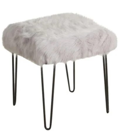 Faux White Fur And Metal Stool