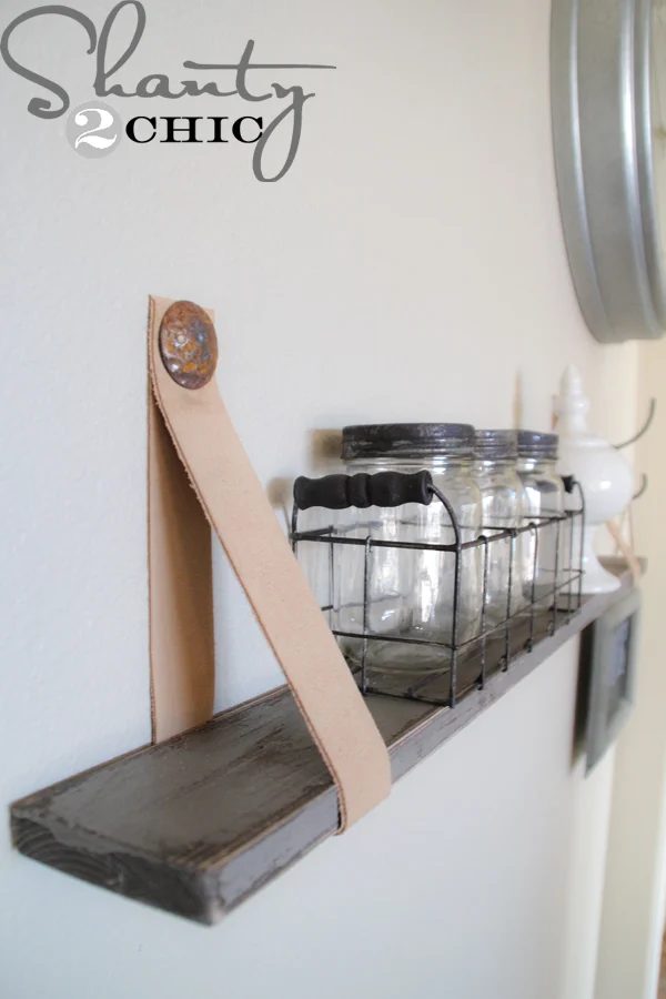straightforward handmade leather strap wood shelves (Shanty2Chic)