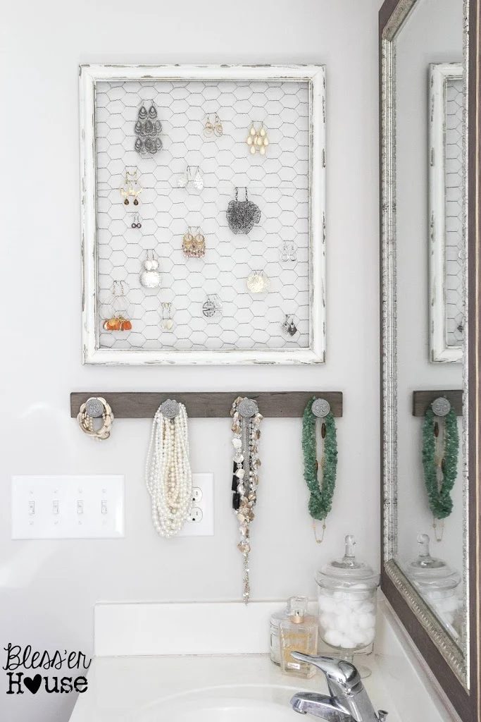 rustic handmade jewelry organizer wall (Blesser House)