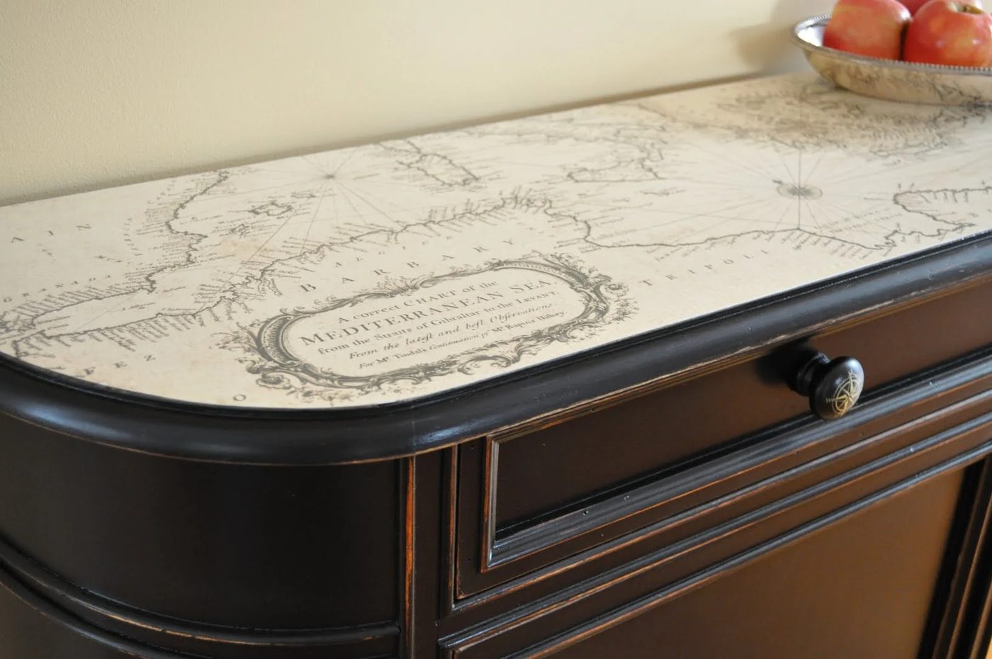 3 How To Adhere A Vintage Map To The Top Of A Stand Alone Cabinet, By The Painted Hive Featured On @Bekob
