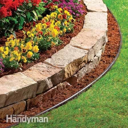 Double Garden Edging option using rock bricks featured on Bekob.com