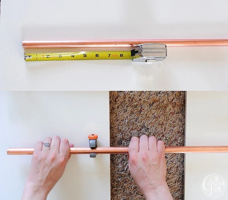 cutting copper pipe for handmade geometric pendant light, The Gathered Home on Bekob