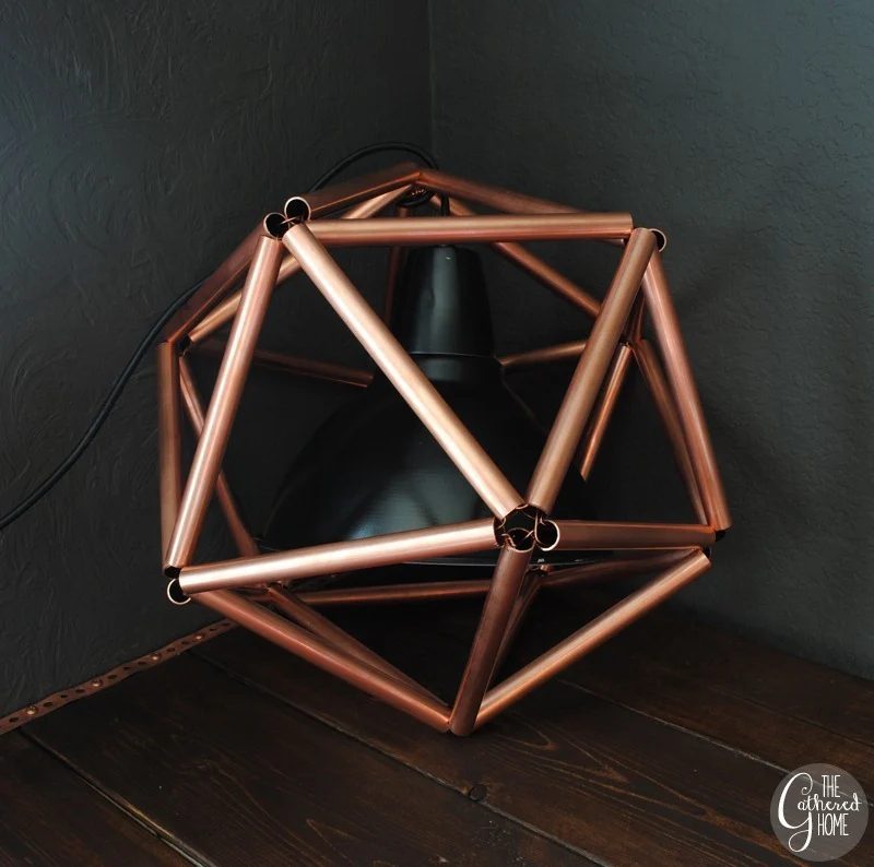 copper pipe icosahedron geometric pendant light walkthrough, The Gathered Home on Bekob