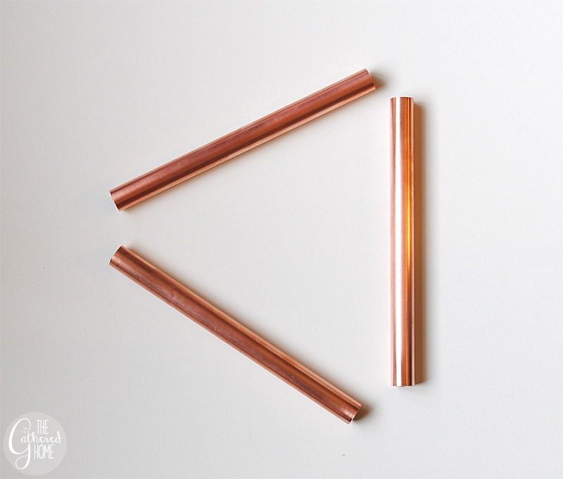 assemble pipe triangles for geometric copper pipe pendant light, The Gathered Home on Bekob