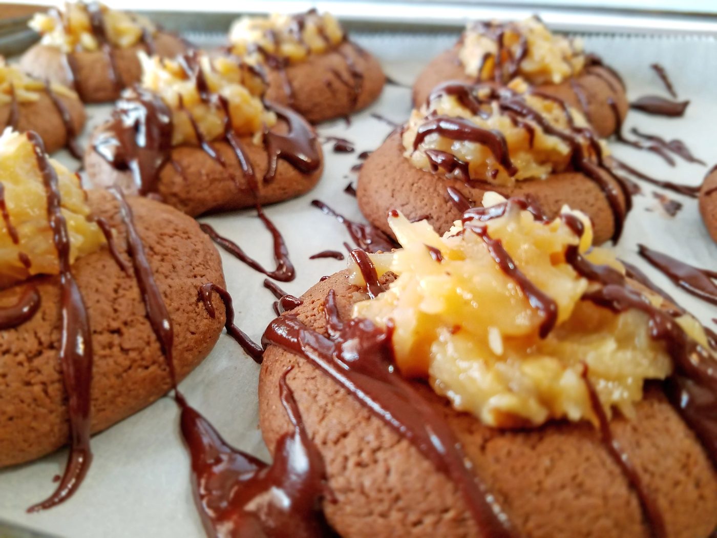 German Chocolate Thumbprint Cookies