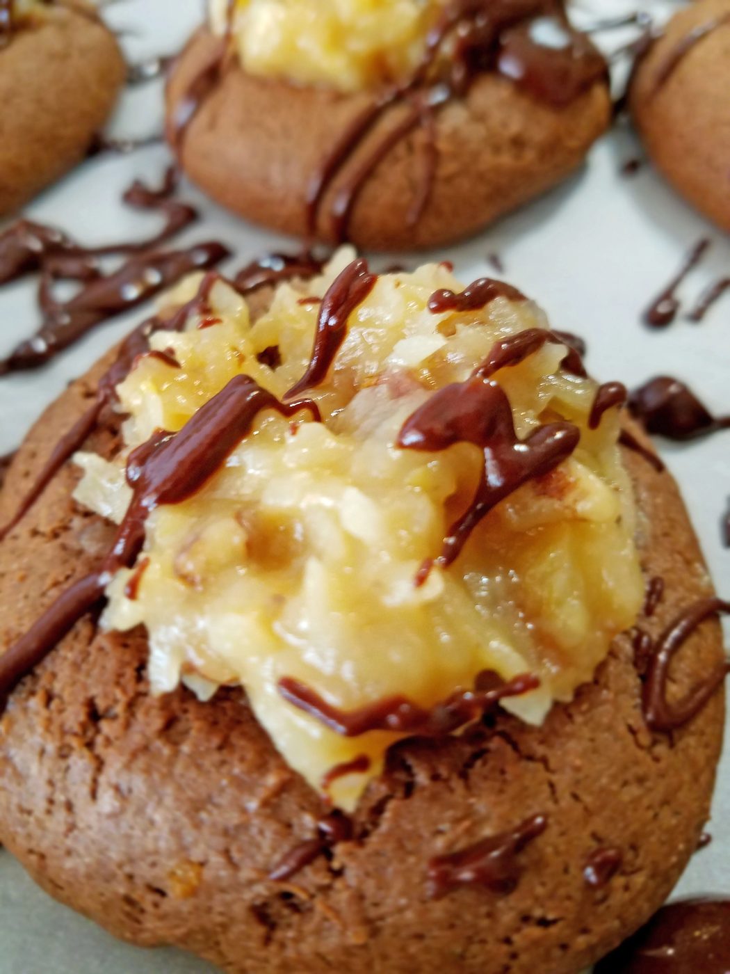 Delicious twist on german chocolate cake, german chocolate thumbprint cookies recipe at Bekob.com