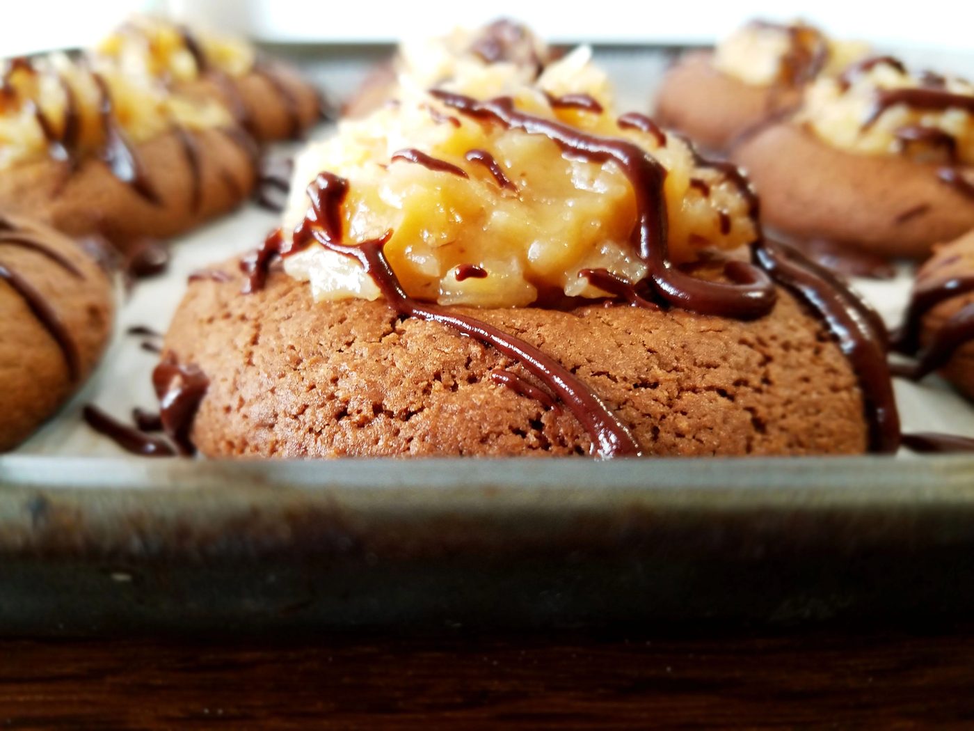 Delicious twist on german chocolate cake, german chocolate thumbprint cookies recipe at Bekob.com