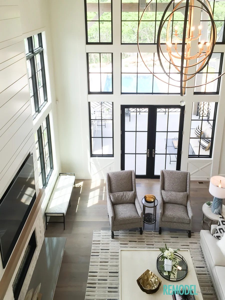 Go dramatic with black and white and statement lighting.
