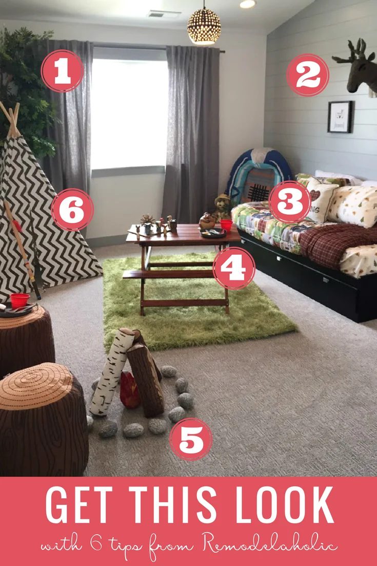 Camping Theme Kids' Bedroom: Decorate a fun outdoorsy camping theme bedroom for your son or daughter with these straightforward tips and DIYs! #Bekob #getthislook