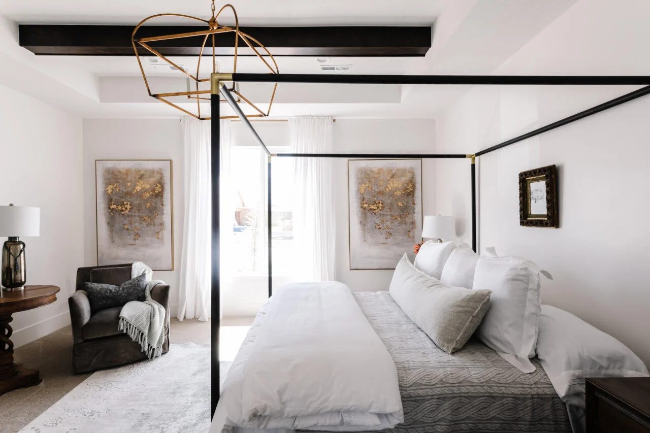 striking master bedroom option via UVPH 2020 Arive Homes Photo by Rebekah Westover