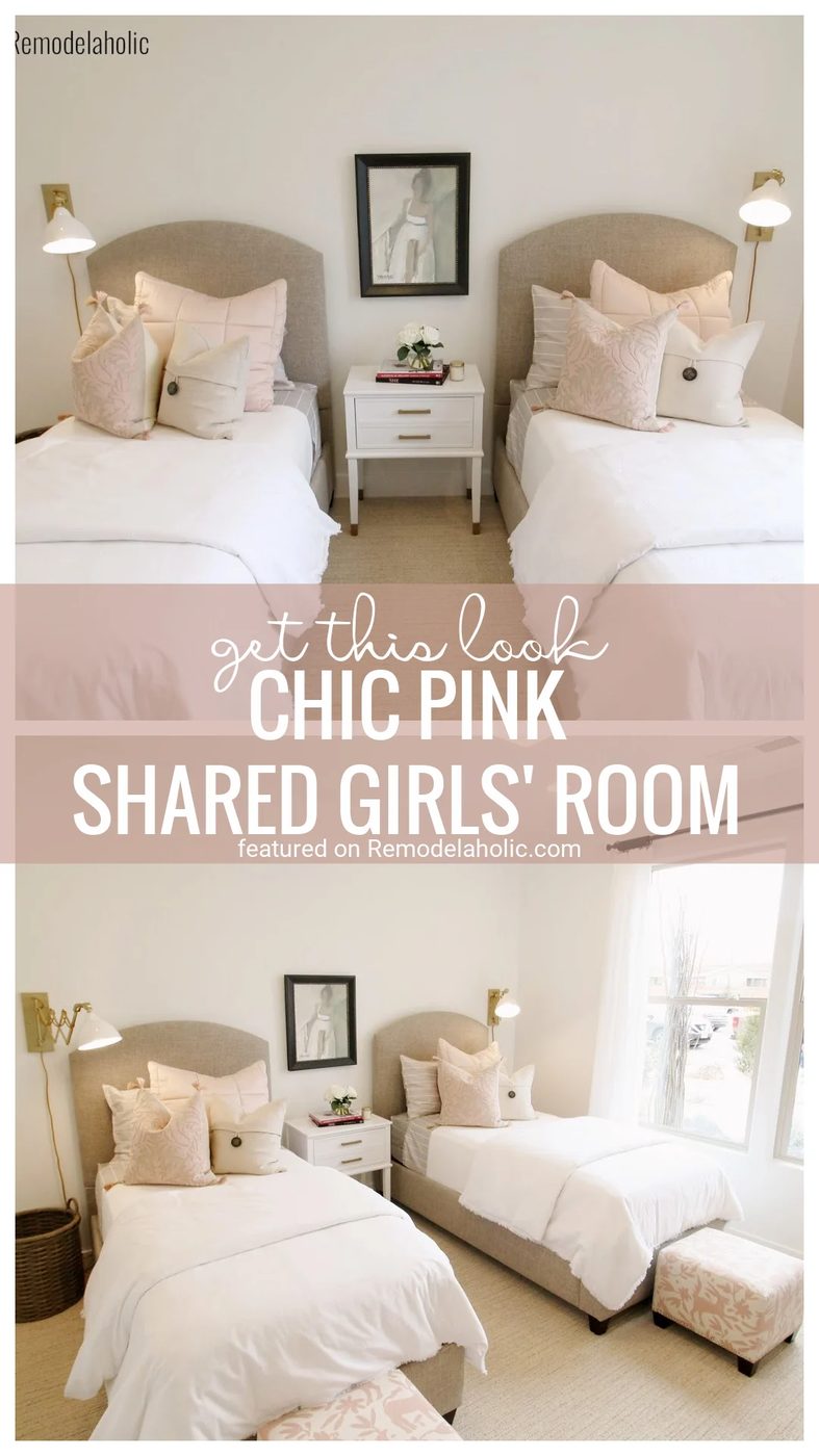 Go For Sophisticated And Chic With This Neutral And Pink Shared Girls Bedroom. Find Out How To Get The Look At Bekob.com (1)
