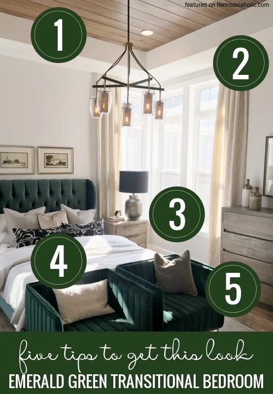 Five Tips To Get This Look. Add A Touch Of Color With Emerald Green In This memorable Transitional Master Bedroom Featured On Bekob.com