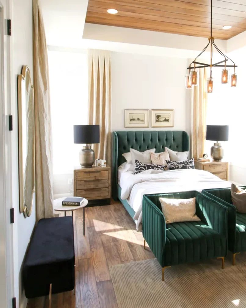 SLPH Model Home 1 Holmes Homes. striking master bedroom option. Emerald Green Transitional Master Bedroom