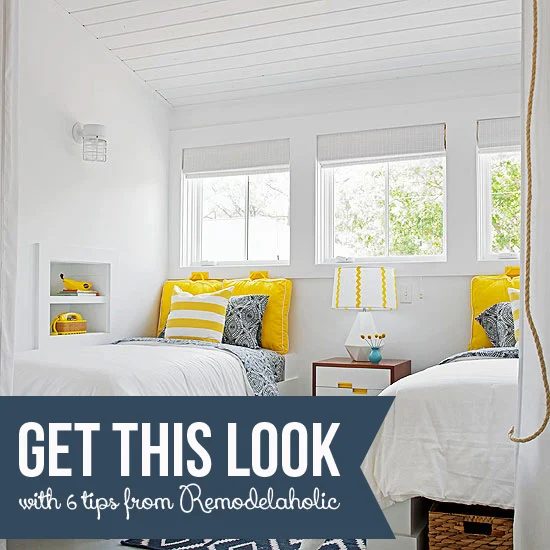 Get This Look: Sunny Shared Bedroom for Boys or Girls | 6 Tips for a Gender-Neutral Bedroom from Bekob.com #getthislook #sharedbedroom #genderneutral #kidsroom