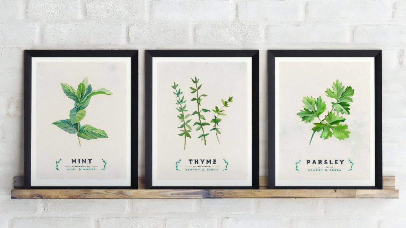9 Printable Kitchen Herb Art Prints Mint Rosemary Thyme AD Aesthetic For Bekob 041932