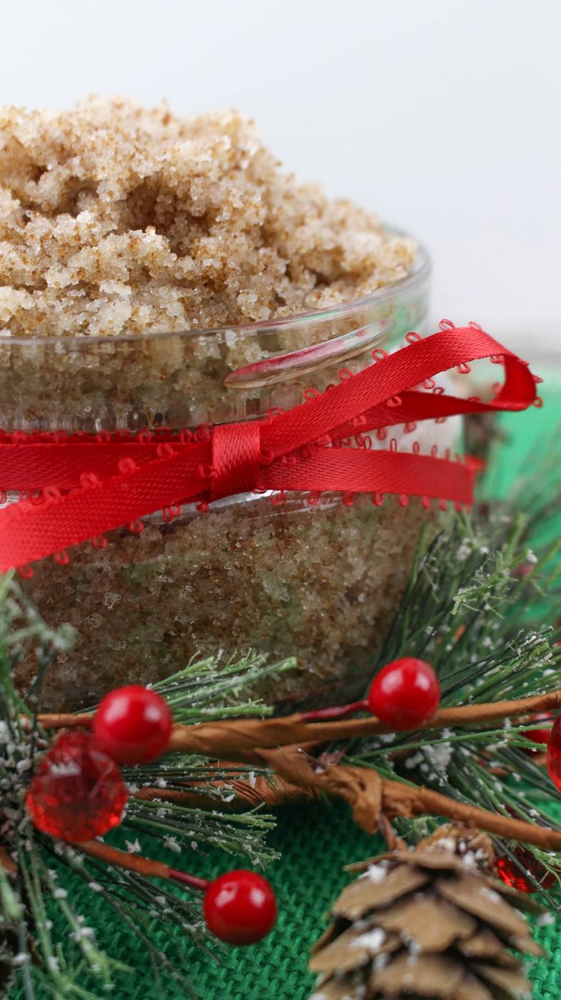 A Fun And Festive Handmade Gift option And Recipe For Natural Gingerbread Sugar Scrub Via Bekob.com