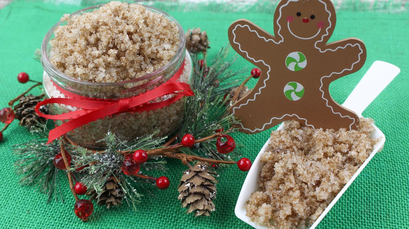 A Fun And Festive Handmade Gift option And Recipe For Natural Gingerbread Sugar Scrub Via Bekob.com