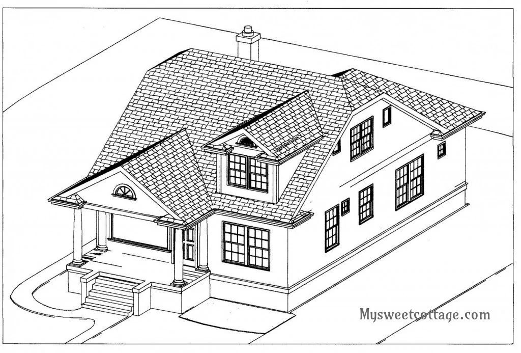 8 Exterior drawing of 1920s cottage remodeled to include a dormer window as a master bath, by My Sweet Cottage featured on @Bekob