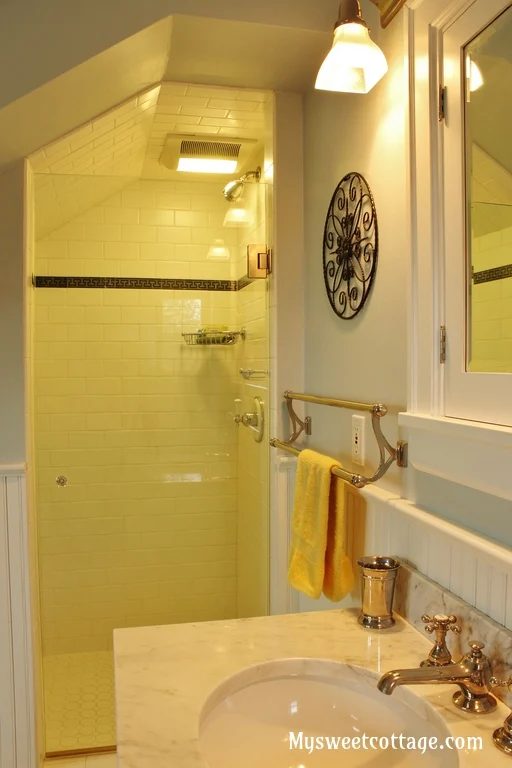 13 Subway tile in master bath of home with bathroom in do, My Sweet Cottage featured on @Bekobrmer window