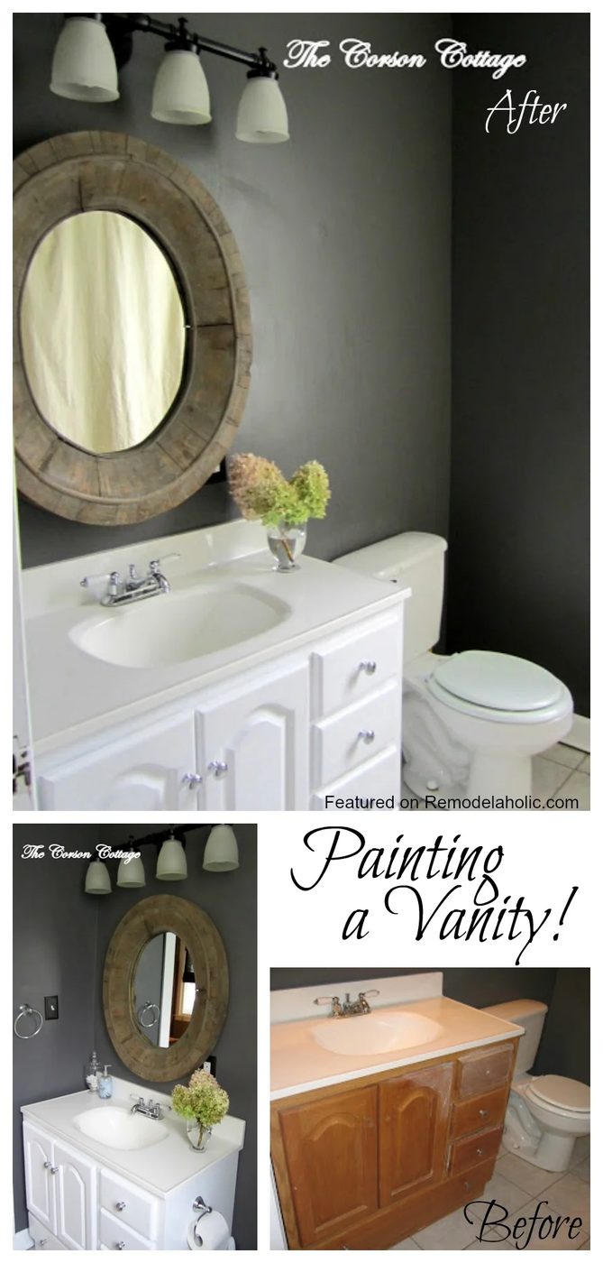 Painting a Vanity Bathroom Makeover featured on Bekob