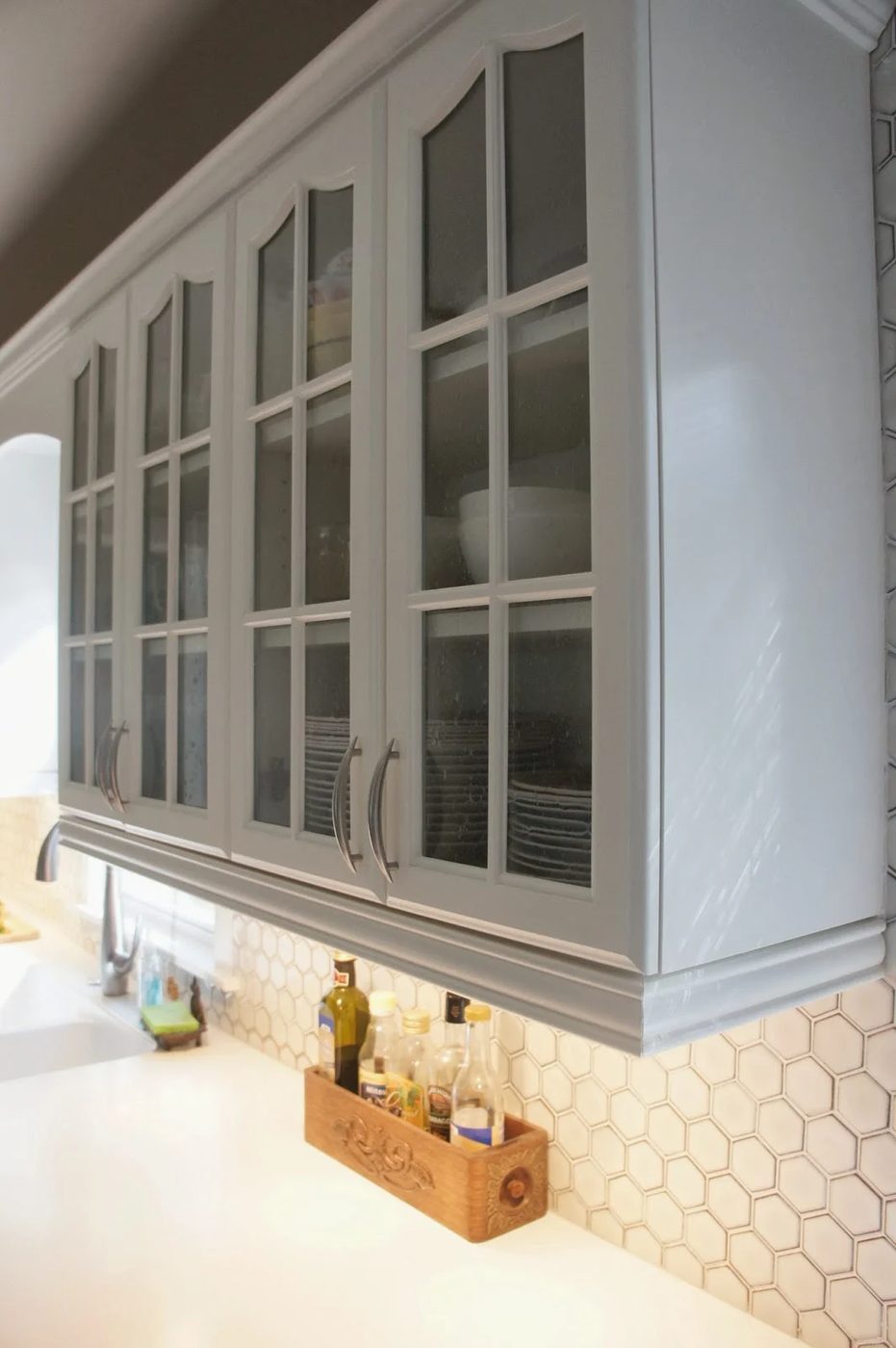 two-tone gray and white kitchen cabinets, LoveLee Homemaker featured on Bekob