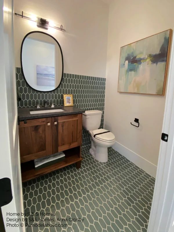 Gray Green Tile Bathroom Wainscoting, Bekob SGPH21 H15