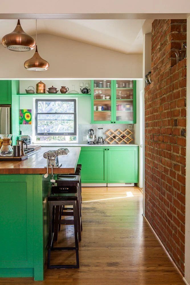 green kitchen cabinets