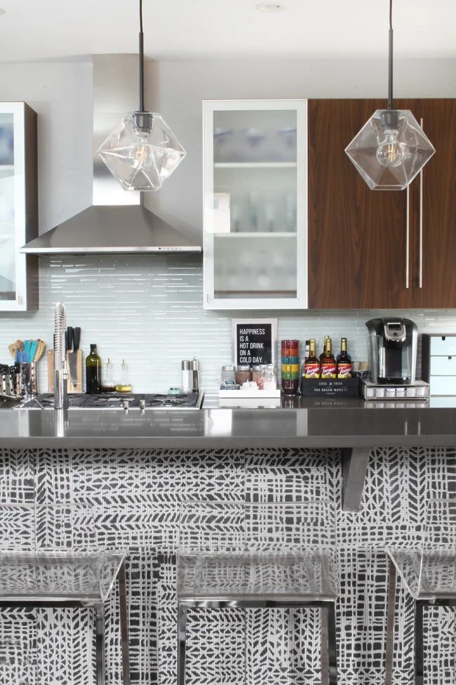 Modern Grey And White Kitchen Island Patterned Tile, Blue I Style Blog