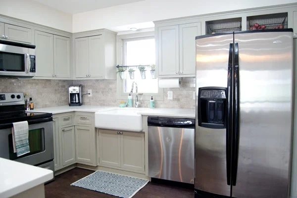 Light Grey Painted Kitchen Renovation With Refinished Hardwood Floors, Ramblings From The Burbs Featured On Bekob