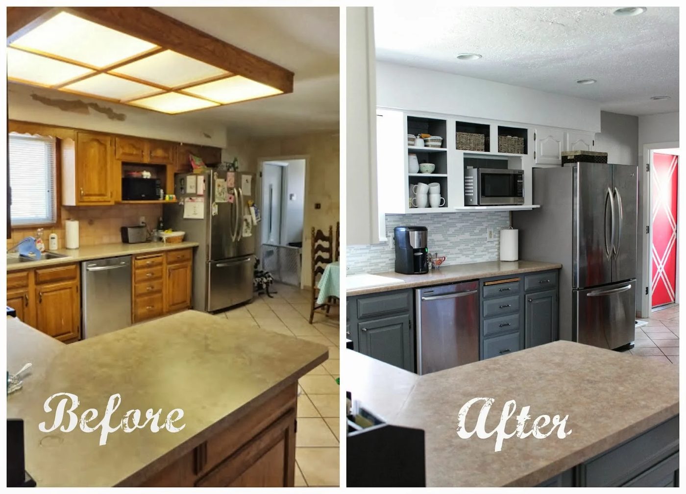 grey and white kitchen makeover before and after, House For Five featured on Bekob