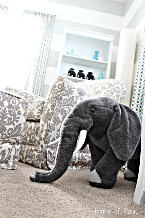Elephant In Striped Nursery Bedroom