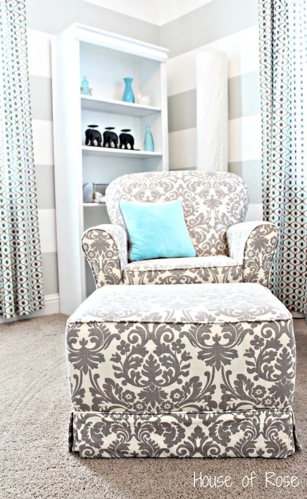 Damask Rocking Chair In Striped Baby Nursery