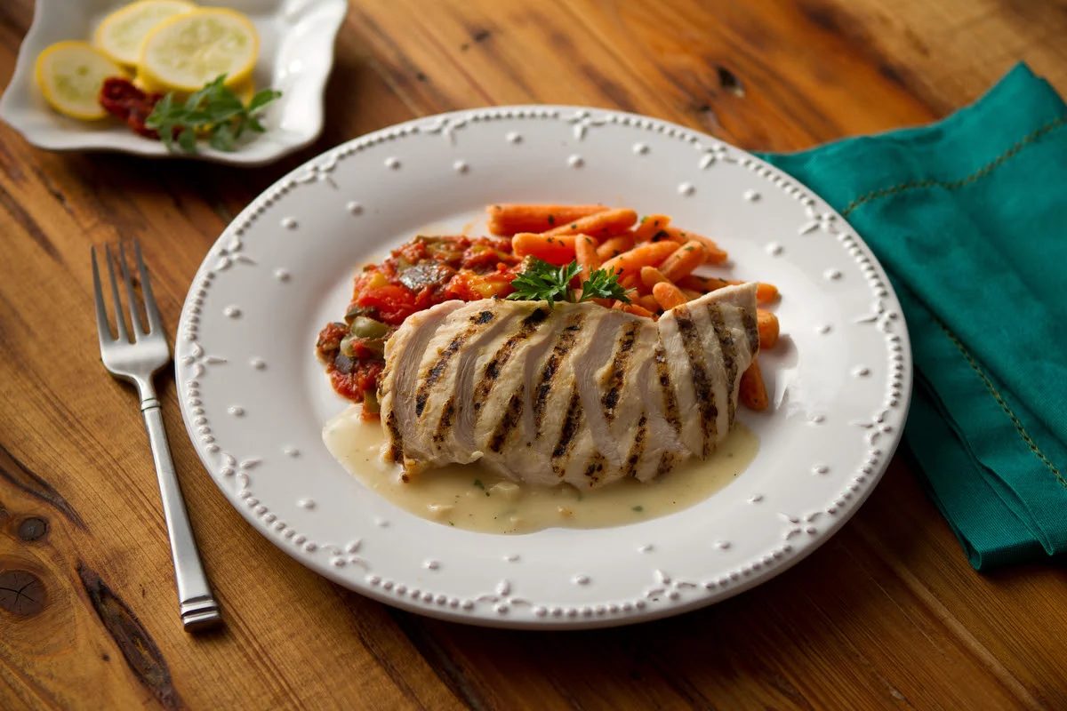Grilled Chicken with Roasted Garlic Veloute Sauce
