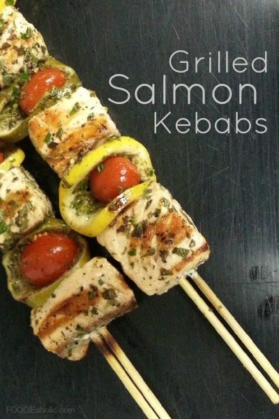 Grilled Salmon Kebabs | FOODIEaholic.com #recipe #cooking #grill #salmon #seafood #kebabs