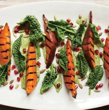 Grilled Sweet Potatoes with Avocado Pipian